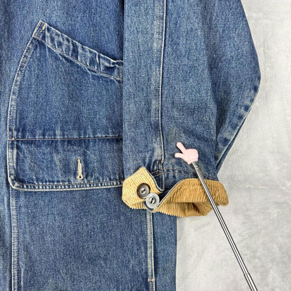 Vintage Eddie Bauer Women Denim Jean Chore Jacket Long Coat Dual Pocket Size L - Picture 8 of 9